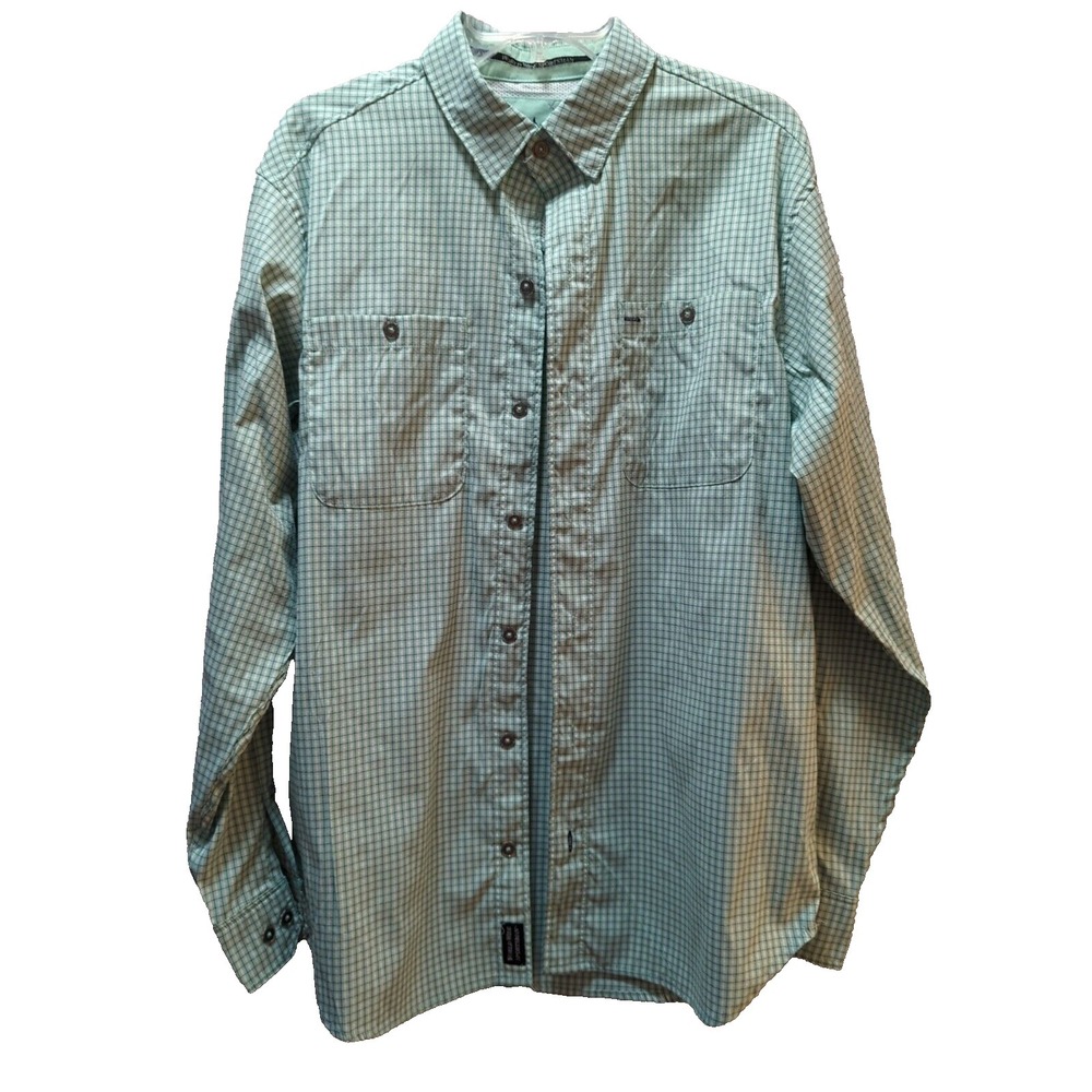 World Wide Sportsman Medium M green plaid fishing shirt vented long sleeve